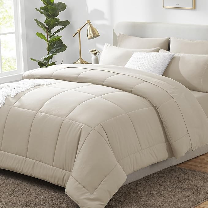 CozyLux California King Comforter Sets Oatmeal, 7 Pieces Cal King Bed in a Bag by CozyLux
