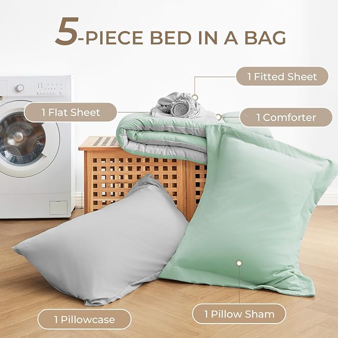 Sasttie Twin XL Comforter Set, 5 Pieces Reversible Twin XL Bed in a Bag - Image 7