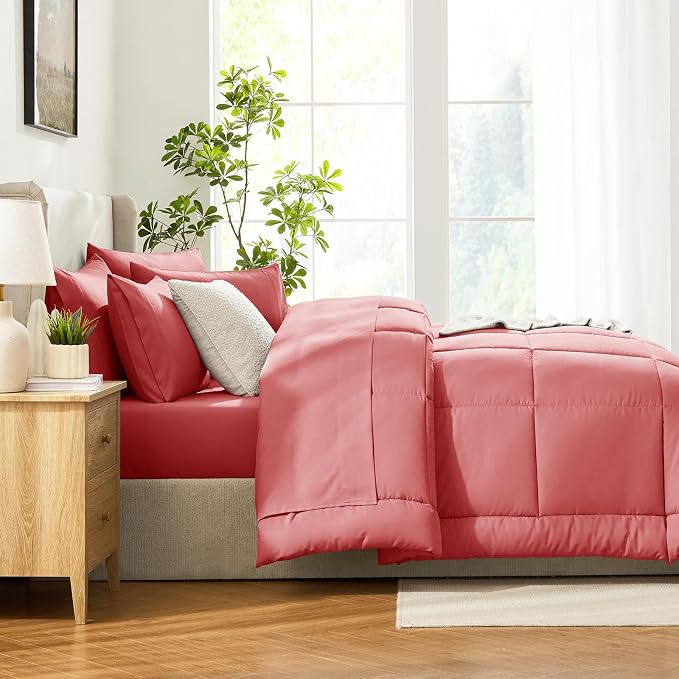 CozyLux Full Size Comforter Sets Coral, 7 Pieces Bed in a Bag, Coral Comforter - Image 9