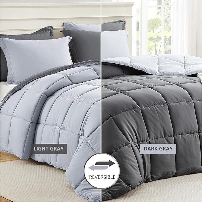 Homelike Moment Queen Comforter Set Grey, Comforters Queen Size Set, Soft - Image 2