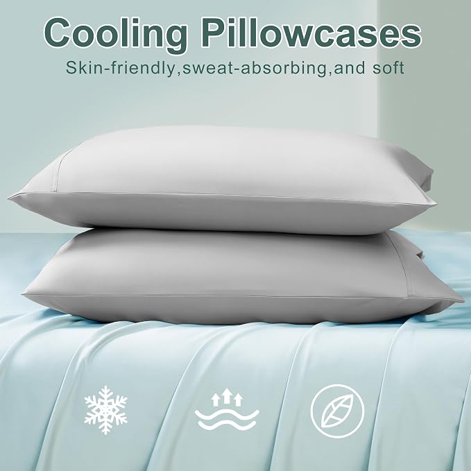 Accuratex Cooling Pillow Cases King Size Set of 2, Envelope Soft Breathable - Image 2