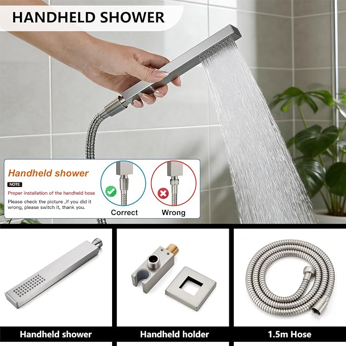 Midanya Shower System with Tub Spout, Bathtub Shower Faucet Set with Square - Image 7