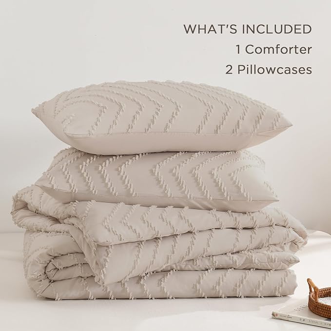 Andency Linen Comforter Set King Size, Boho Soft Warm Tufted Bedding Comforter - Image 6