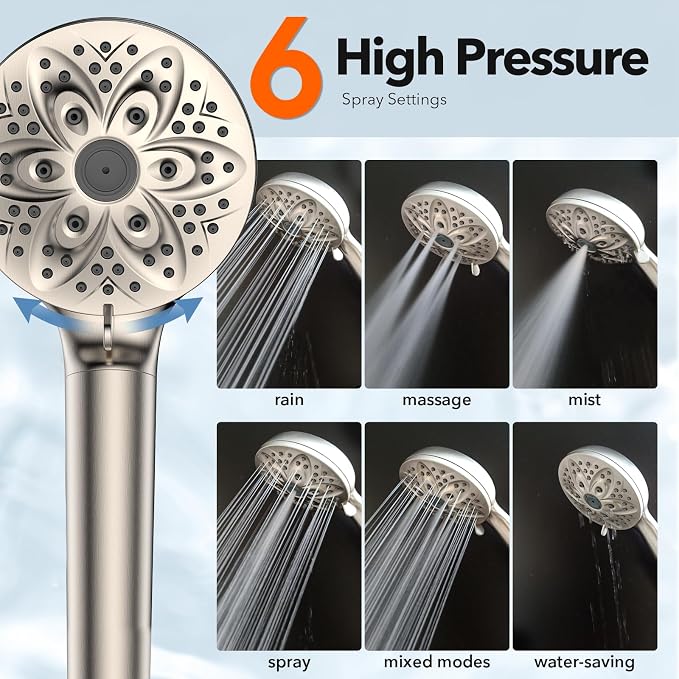 6-Setting Filtered Handheld Shower Head, JDO High Pressure Shower Head - Image 5