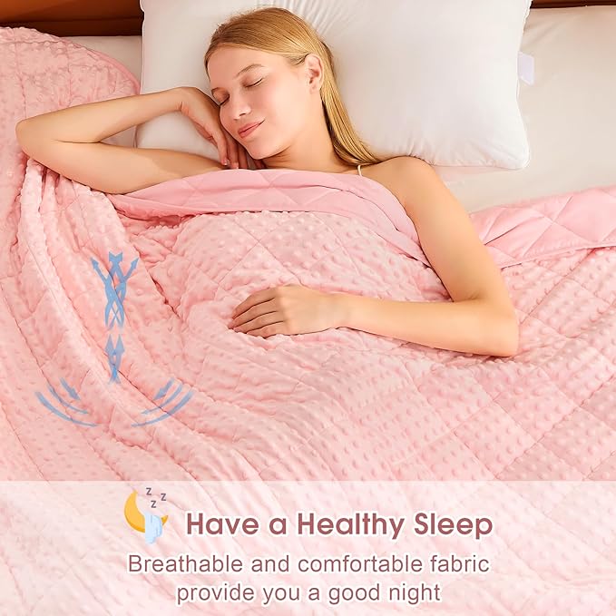 Pink Weighted Blanket for Adults 20lbs, Twin Full Size Cooling Minky Heavy - Image 8