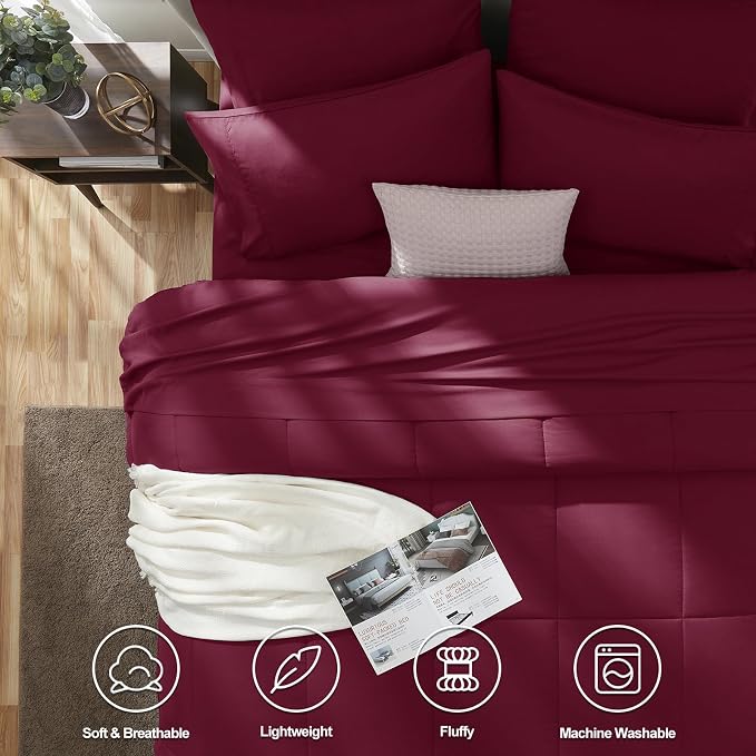 CozyLux King Size Comforter Set Burgundy, 7 Pieces Bed in a Bag, All Season - Image 2