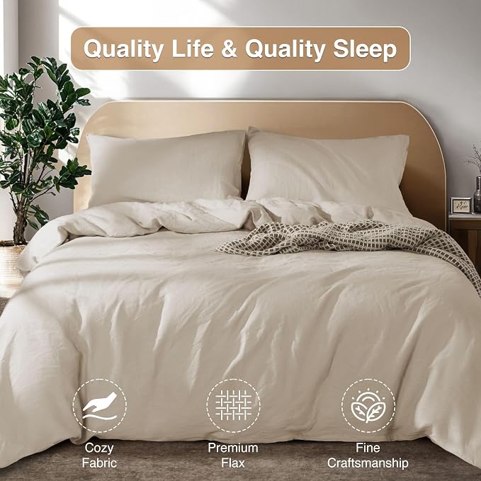 SONORO KATE 100% French Linen Duvet Cover, Soft Breathable - Image 7