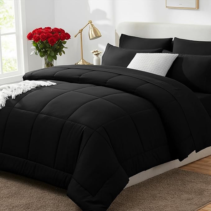 CozyLux Full Size Comforter Sets Black, 7 Pieces Bed in a Bag, All Season by CozyLux