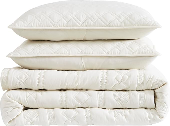 WDCOZY Boho Ivory Quilts Queen Size Bedding Sets - Image 7