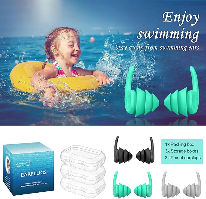 Kids Swimming Ear Plugs, 3 Pairs Waterproof Reusable Silicone Child Swim - Image 8