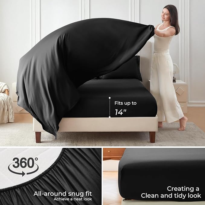 Sasttie King Size Comforter Set Black, 7 Pieces Bed in a Bag King, Complete - Image 4