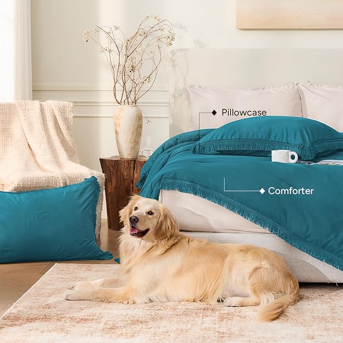 Andency Turquoise Comforter Set Full Size, 3 Pieces Boho Teal Tassel - Image 5
