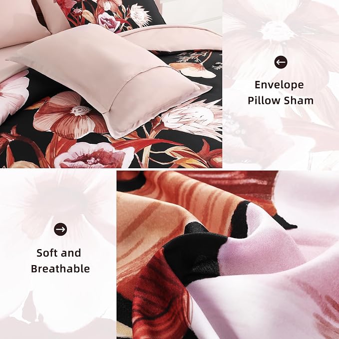 Luxudecor Floral Comforter Set Queen Size 7 Piece, Elegant Comforter Bedding Set - Image 5