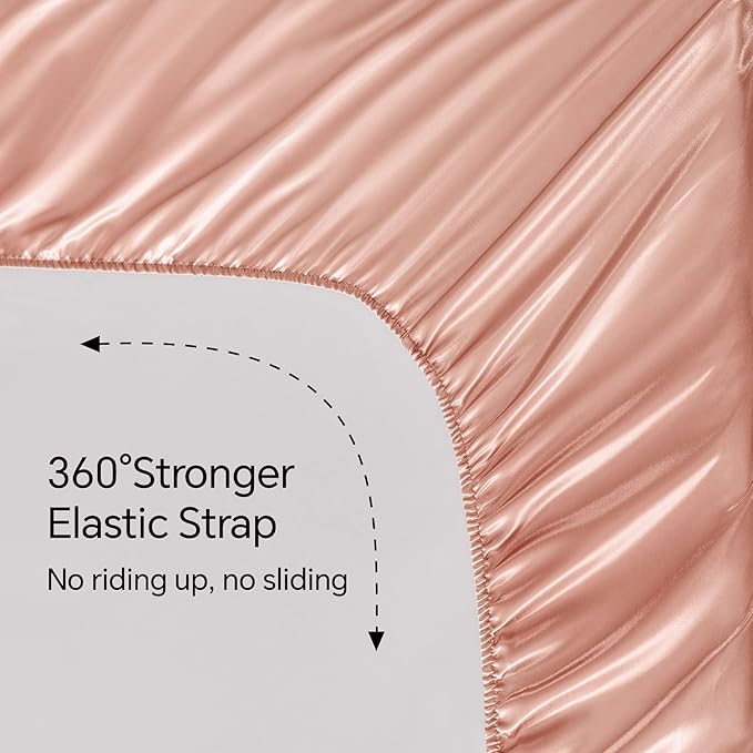 BEDELITE King Size Sheets Set, Luxury Soft Coral Pink Satin Sheets - Image 5