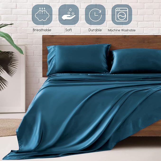 MR&HM Satin Bed Sheets, Full Size Sheets Set - Image 5