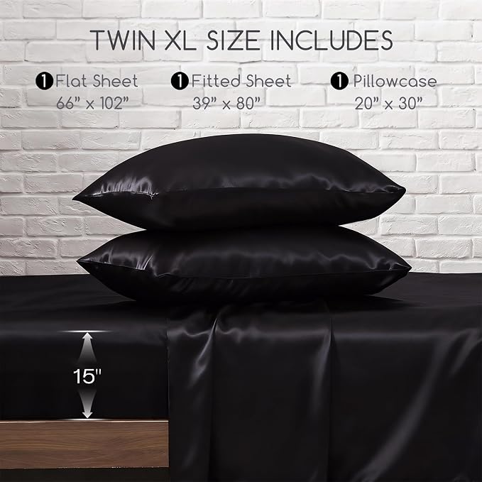 MR&HM Satin Bed Sheets, Twin XL Size Sheets Set - Image 7