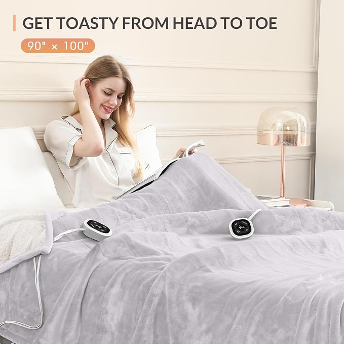 HOMLYNS LuxeHeat Heated Blanket Electric Blanket King Size, Soft Flannel Sherpa - Image 3
