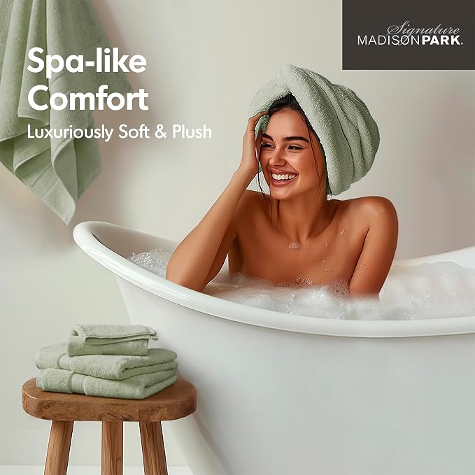 Madison Park 800GSM Bathroom Towel Set of 8 100% Cotton Bath Towel Set - Image 5