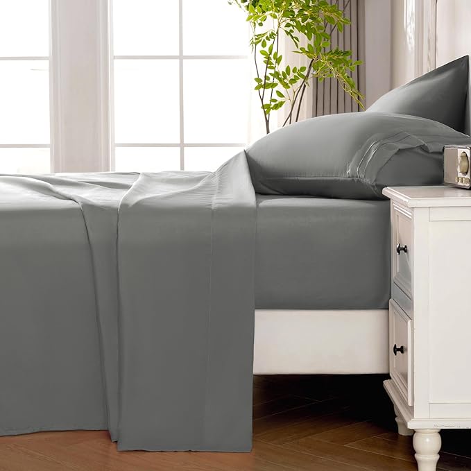 ROSE&RISY Light Grey Twin Sheet Set, 3 Pieces Soft Bedding Queen Sheet Set - Image 3