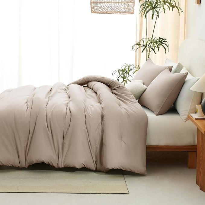 CozyLux Queen Comforter Set Wheat, 3 Pieces Solid Comforters Queen Size - Image 7