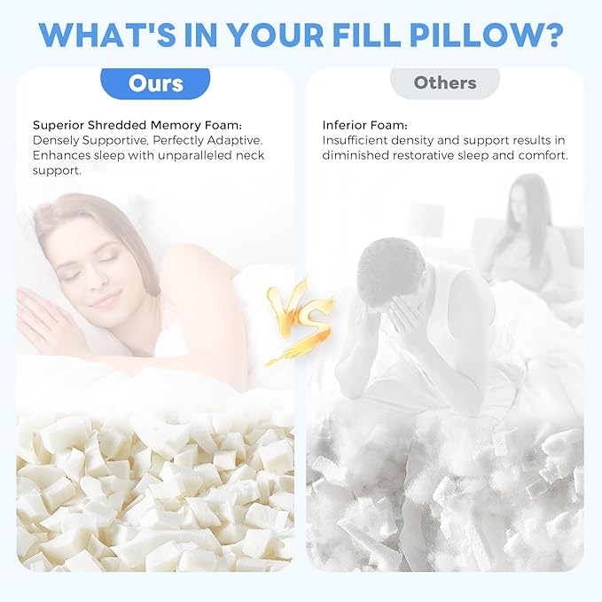 Cooling Bed Pillows for Sleeping 2 Pack Shredded Memory Foam Pillows Queen Size - Image 7