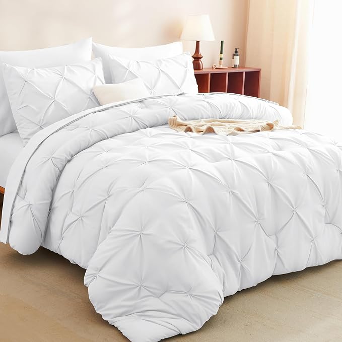 HIMEET Pintuck Bed in a Bag, 5 Pieces Twin XL Comforter Set White, Extra Long - Image 5