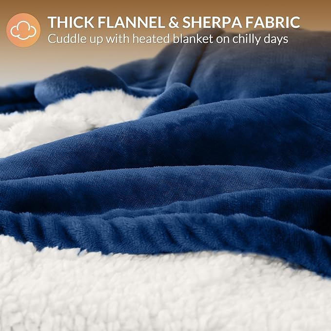 HOMLYNS LuxeHeat Heated Blanket Electric Blanket Twin Size, Soft Flannel Sherpa - Image 5
