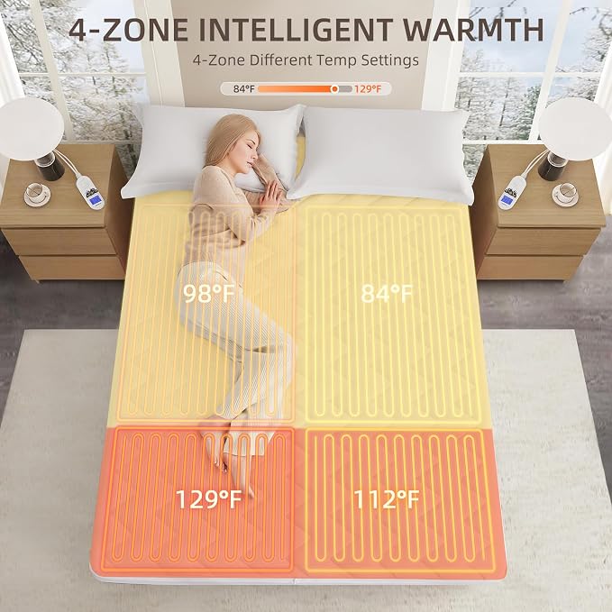 Bwarm Premium Multi-Zone Heated Mattress Pad Cal King, Dual Control 72" x 84" - Image 3