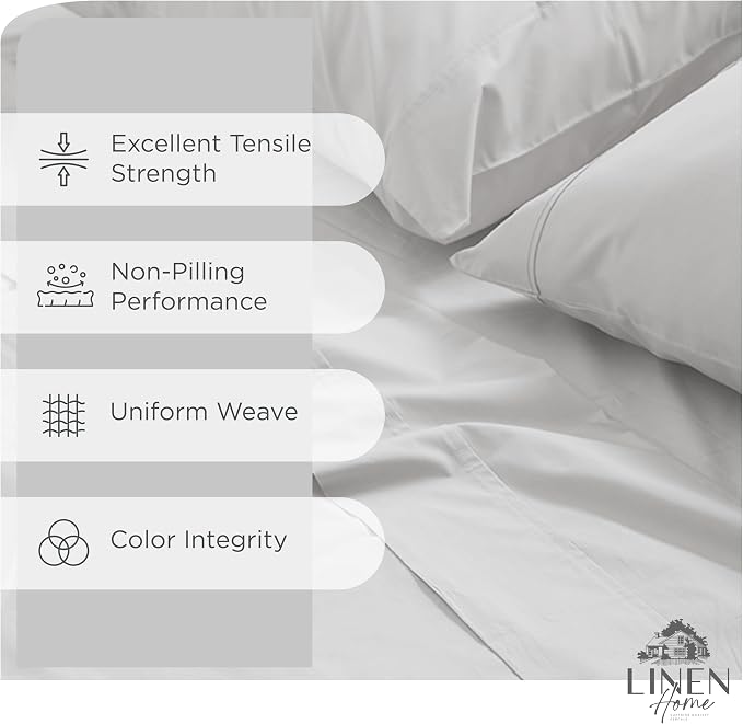 Linen Home 100% Cotton Percale Sheets Full Size, Deep Pocket, 4 Pieces Set - Image 2