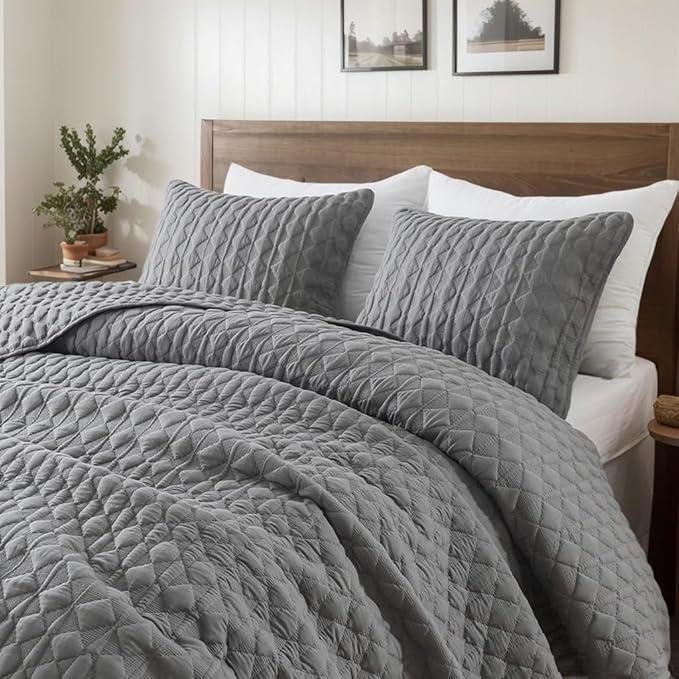 WDCOZY Dark Grey Quilt Queen Size Bedding Sets by WDCOZY