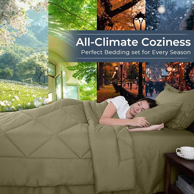 HEVUMYI Olive Green King Comforter Set - Image 3