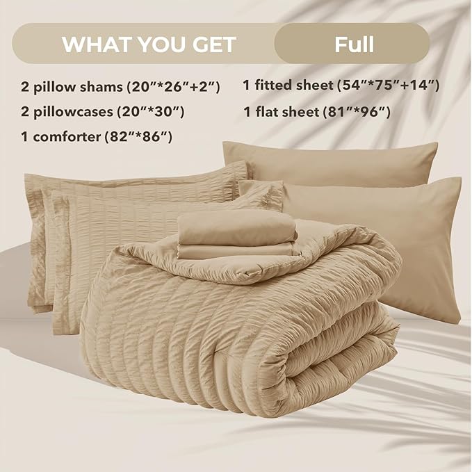 HYMOKEGE Khaki Full Size Comforter Sets Seersucker 7 Pieces, All Season Luxury - Image 5