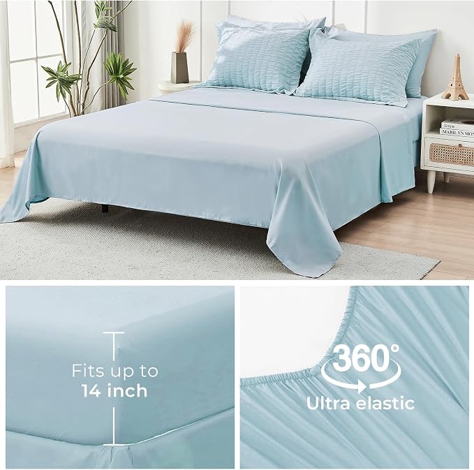 HYMOKEGE Lake Blue Full Size Comforter Sets Seersucker 7 Pieces, All Season - Image 7