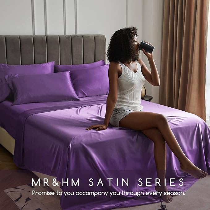 MR&HM Satin Bed Sheets, Queen Size Sheets Set - Image 6
