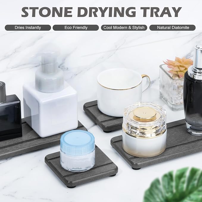 4PCS Stone Drying Trays for Bathroom Sink and Kitchen Counter, Water Absorbing - Image 3