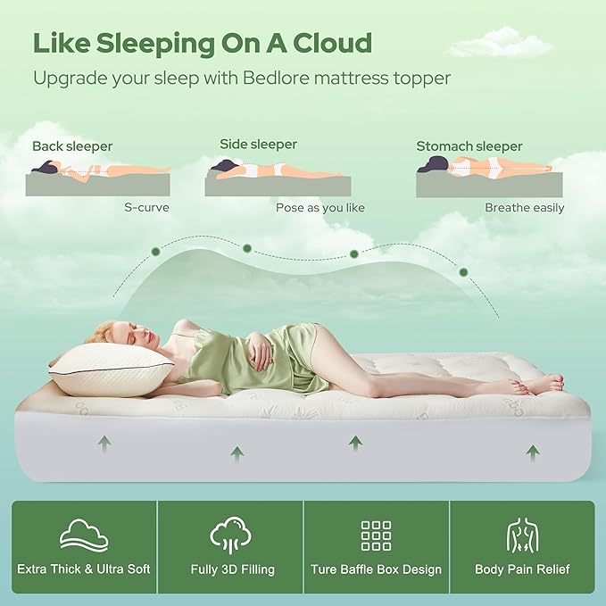 BEDLORE Twin XL Mattress Topper Viscose Derived from Bamboo, Thick Pillow Top - Image 4