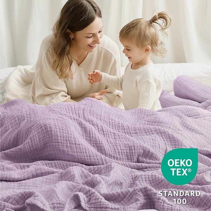 100% Cotton Muslin Blanket Queen 90" x 90", 6 Layers Breathable and Lightweight - Image 5
