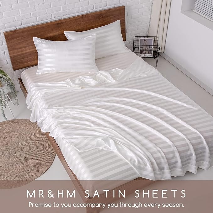 MR&HM Satin Bed Sheets, Queen Size Sheets Set - Image 6
