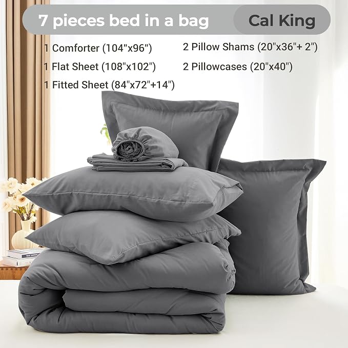MUXHOMO 7 Pieces California King Comforter Set, Soft Bed in a Bag Cal King Size - Image 4