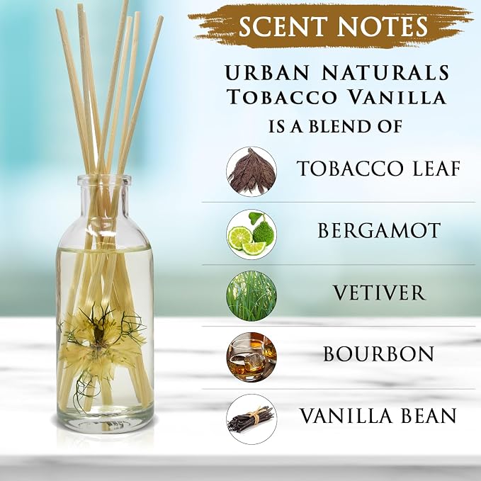 Urban Naturals Tobacco & Vanilla Reed Diffuser Scented Sticks Set | Tobacco Leaf - Image 4
