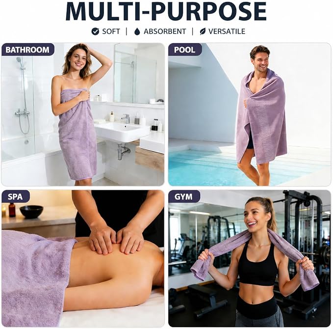 SEISSO 4 Pack Extra Large Bath Towels 63"x35", Bath Sheets - Image 6