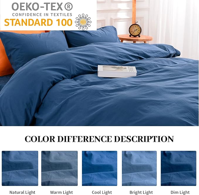 NEXHOME PRO Duvet Cover Set 100% Washed Cotton California Kingn 104"x98" - Image 2