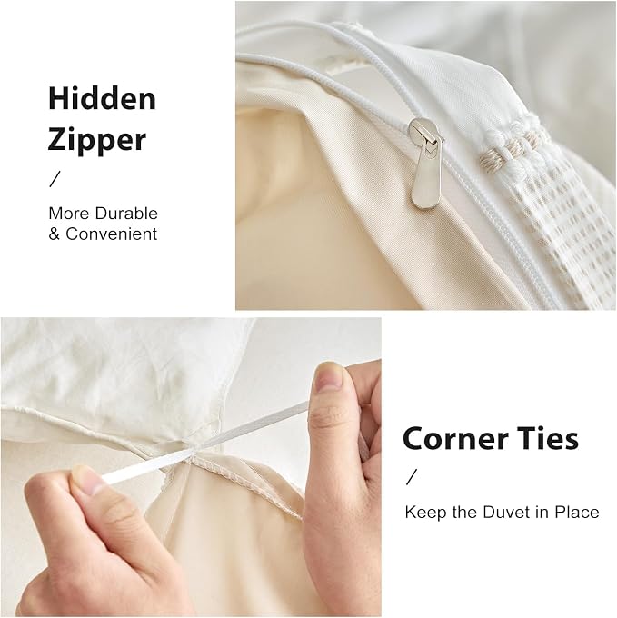 WARMDERN Khaki Striped Weave Duvet Cover Queen Size, Microfiber Textured - Image 5