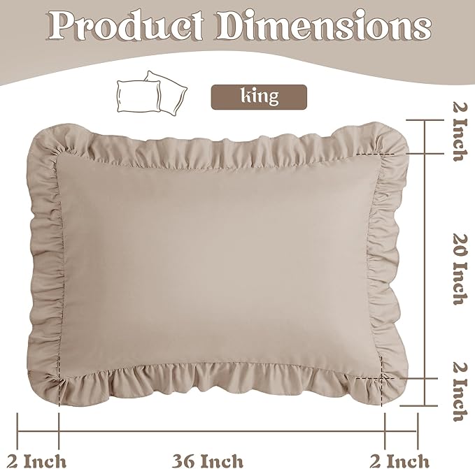 KKJIAF Ruffle Pillow Cases King Size Set of 2, Ruffled Pillow Covers - Image 3