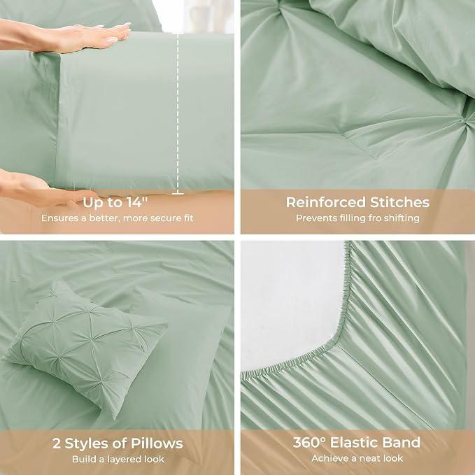 Sasttie King Size Comforter Set, 7-Piece Bed in a Bag, Pintuck Bedding Sets - Image 5