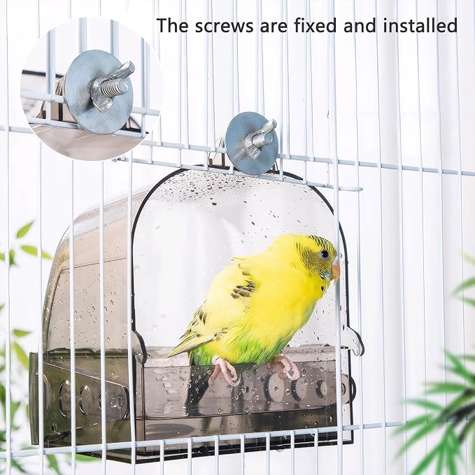 Bird Bath for Cage with Pull-Out Drawer, No-Mess Enclosed Tub for Budgie - Image 8