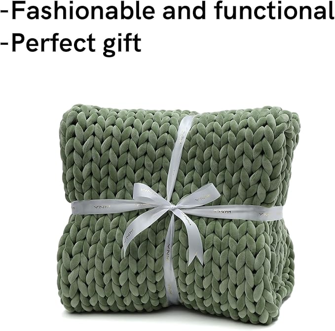 YnM Velvet Weighted Blanket, Handmade Chunky Knitted Design, Soft and Cozy - Image 4