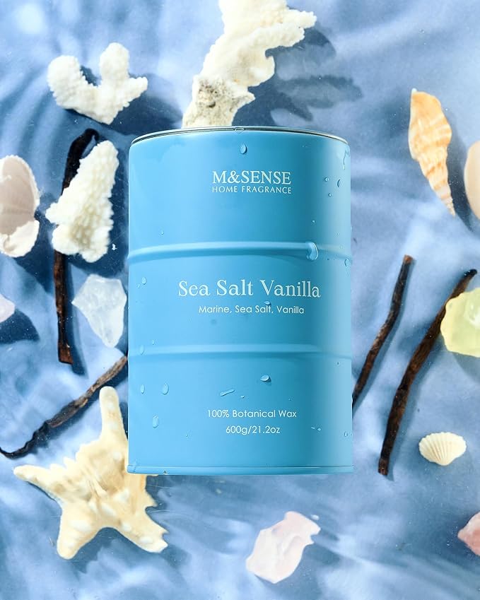 M&SENSE Sea Salt Vanilla Scented Candles Large Beach Candle, Natural Soy Summer - Image 2