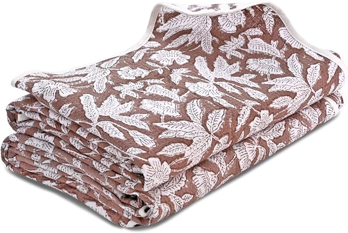 Ridhi Block Print Oak Brown Cotton Spa/Beach Towel 27"x54" Set of 2 Handmade - Image 7