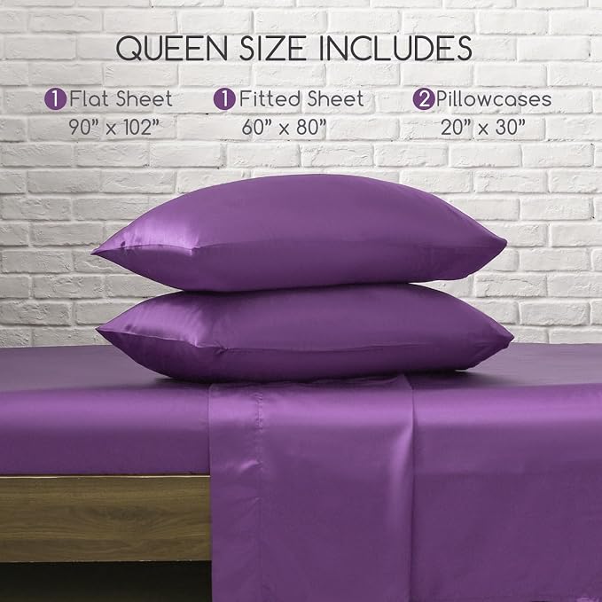 MR&HM Satin Bed Sheets, Queen Size Sheets Set - Image 7